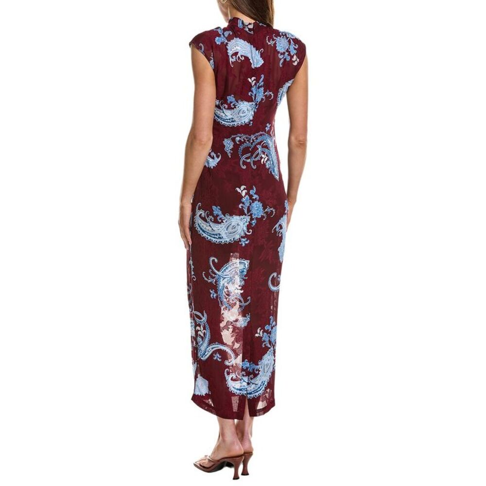 Hemant & Nandita Womens  Burnout Jacquard Maxi Dress, Red - Picture 2 of 3